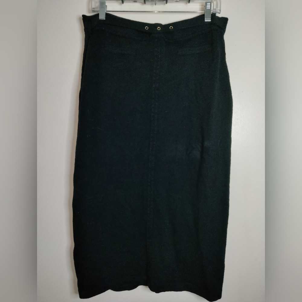 St. John Sport (Sz L) Classic Black Stretch Wool Blend Accent Belt Pencil Skirt